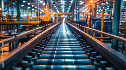 Conveyor belts and industrial machinery in action, with a focus on the scale and complexity of industrial processes