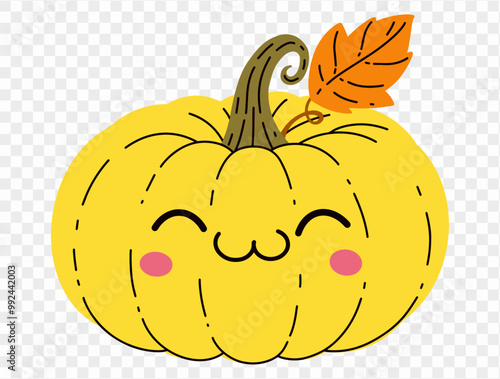 Cute pumpkin hand draw style isolated on png or transparent texture,Halloween party background ,element template for poster, brochures, online advertising, vector illustration 