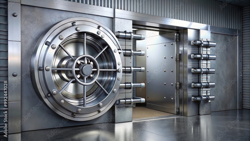 Steel bank vault door for safe storage isolated on background, bank, vault, safe, security, steel, protection, strongroom Steel bank vault door for safe storage isolated on background, bank, vault, safe, security, steel, protection, strongroom