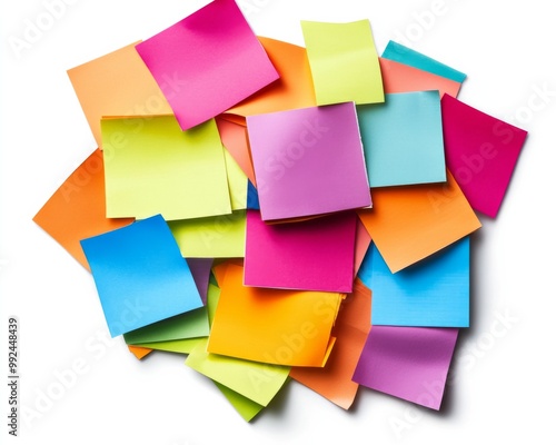 Pile colorful sticky notes scattered white background are Collection of Blank