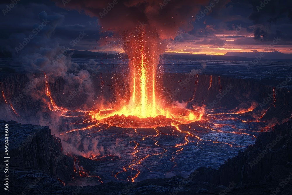 Eruption of a Volcano with Lava Flowing Down its Sides Eruption of a Volcano with Lava Flowing Down its Sides