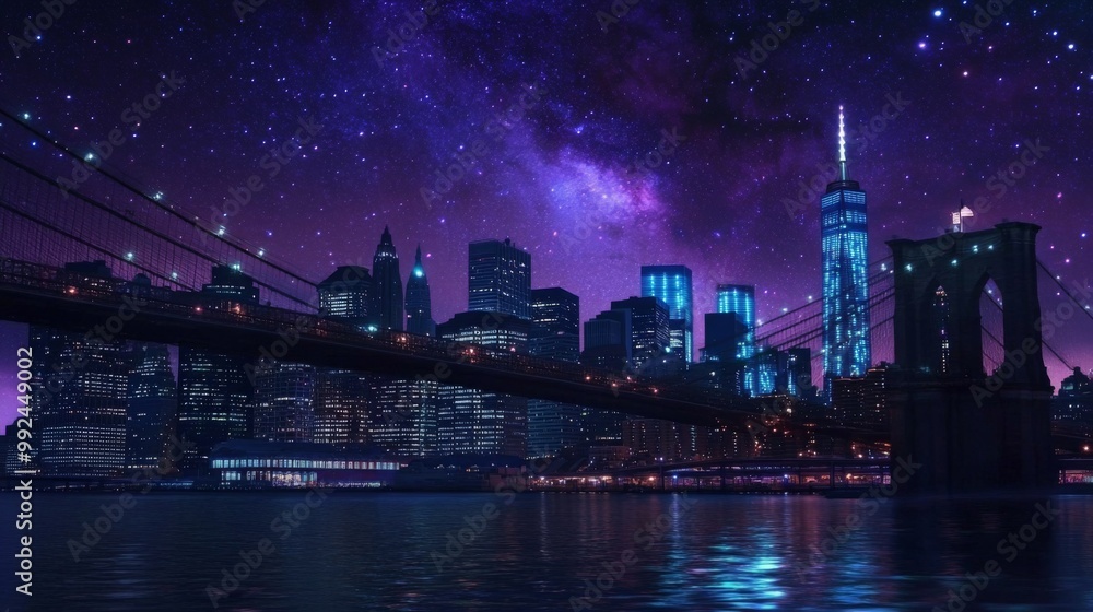 Obraz premium Night view New York City skyline sky filled Romantic Twilight Over
