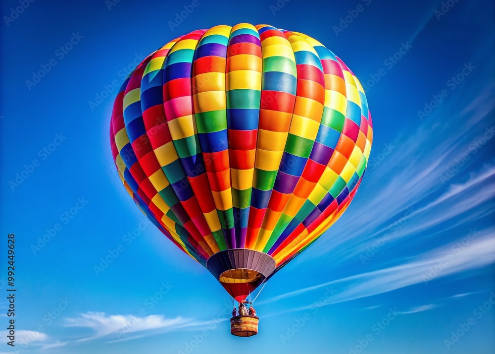 Naklejka premium Colorful Hot Air Balloon Floating in a Clear Blue Sky on a Bright Sunny Day for Scenic Views