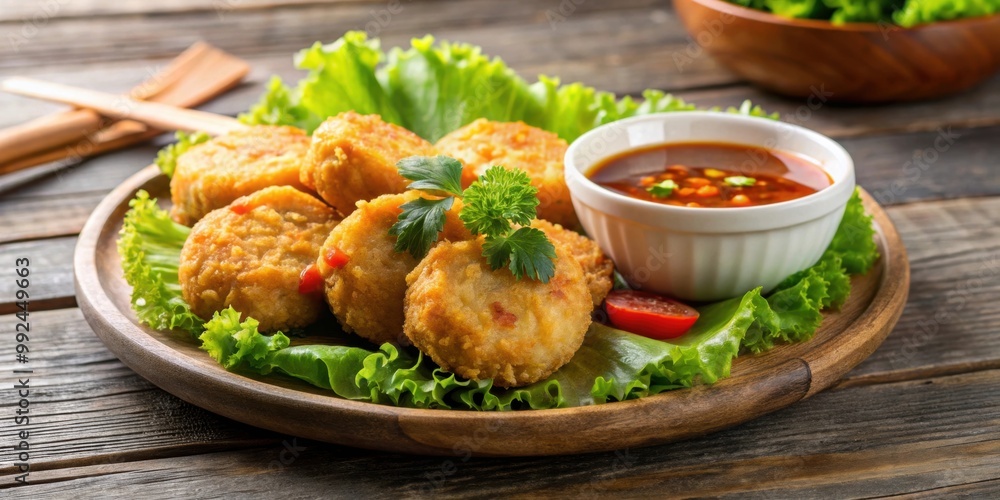 Savoury Indonesian fishcake delicacy served with sweet and sour sauce, Pempek, Empek-empek, Indonesian cuisine Savoury Indonesian fishcake delicacy served with sweet and sour sauce, Pempek, Empek-empek, Indonesian cuisine