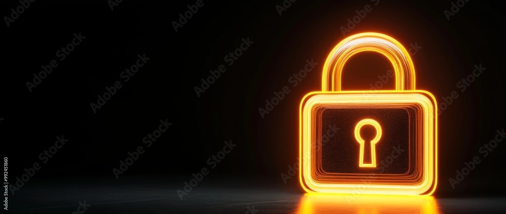 Digital illustration square-shaped padlock keyhole center glowing orange Symbolizing privacy and security Digital illustration square-shaped padlock keyhole center glowing orange Symbolizing privacy and security
