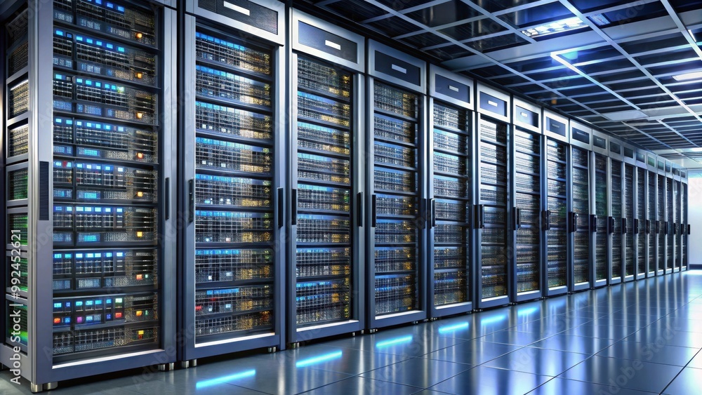 Server rack with servers isolated, technology, networking, data center, hardware, IT, equipment, storage Server rack with servers isolated, technology, networking, data center, hardware, IT, equipment, storage