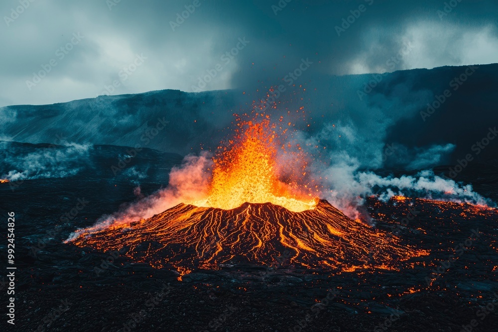 Erupting Volcano with Molten Lava and Smoke Erupting Volcano with Molten Lava and Smoke