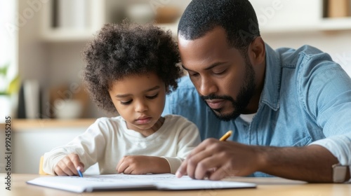 Father Helping Child with Math Homework