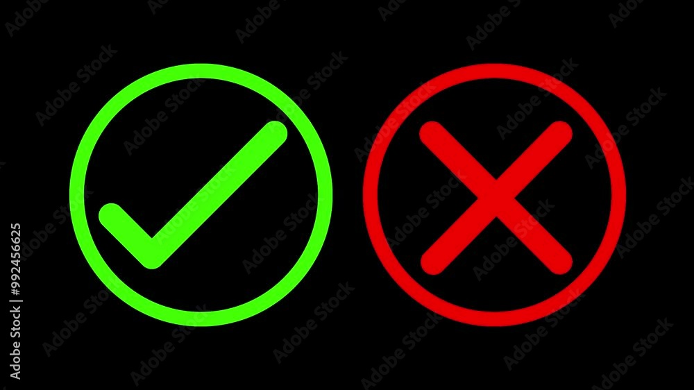 green tick and red cross signs animation, right and wrong animated ...