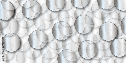 Abstract white and gray circle technology background. Abstract white and grey color geometric background. Close up shot of modern decorating choice. Ornament in the form of circles carved.