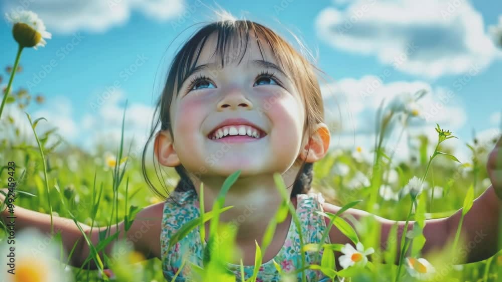 Portrait of a happy young girl smiling in a field of flowers. Portrait of a happy young girl smiling in a field of flowers.