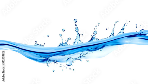 Blue water splash isolated on transparent background. 3d rendering.