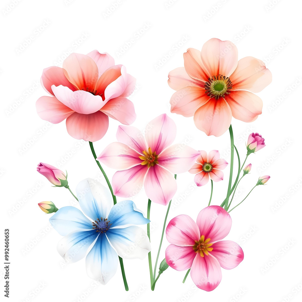 Bouquet of spring flowers isolated on transparent background. Watercolor style. Bouquet of spring flowers isolated on transparent background. Watercolor style.