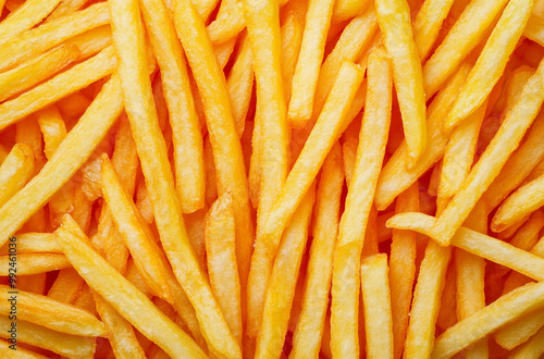 close-up of french fries with many golden and crisp cut strips