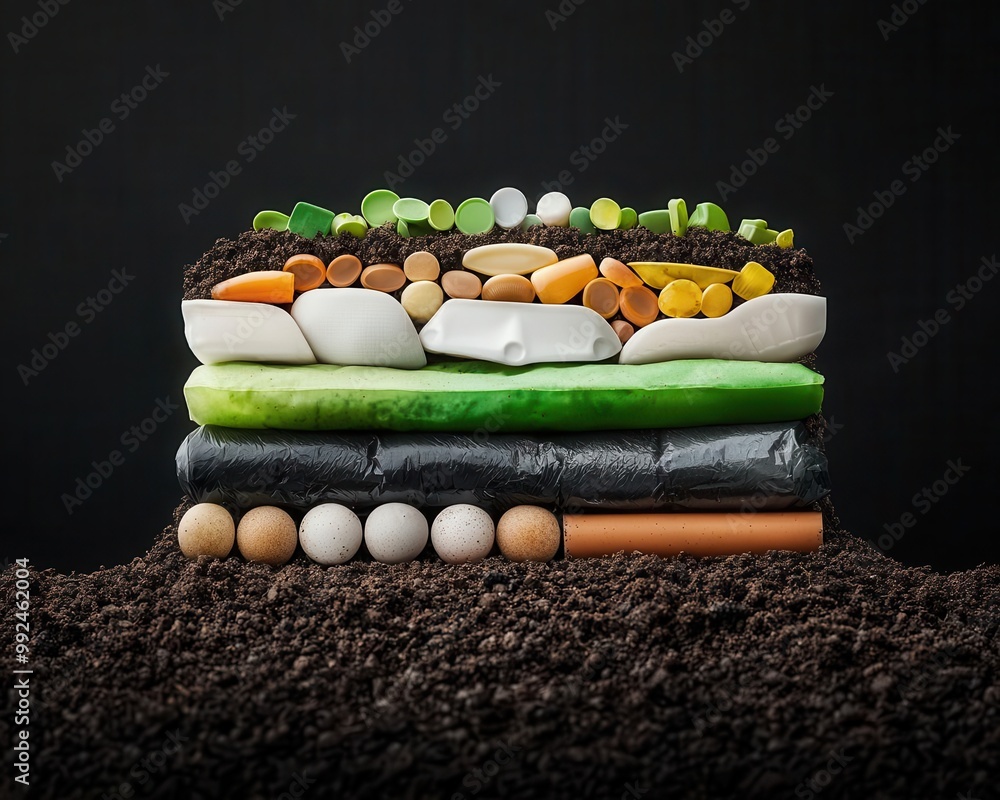 A cross-section of soil showing microplastics at different stages of ...