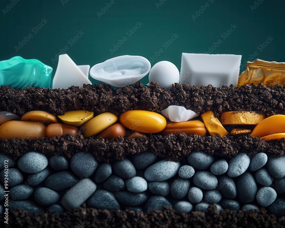 A cross-section of soil showing microplastics at different stages of ...