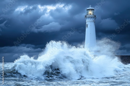 Lighthouse Standing Tall Against Stormy Waves