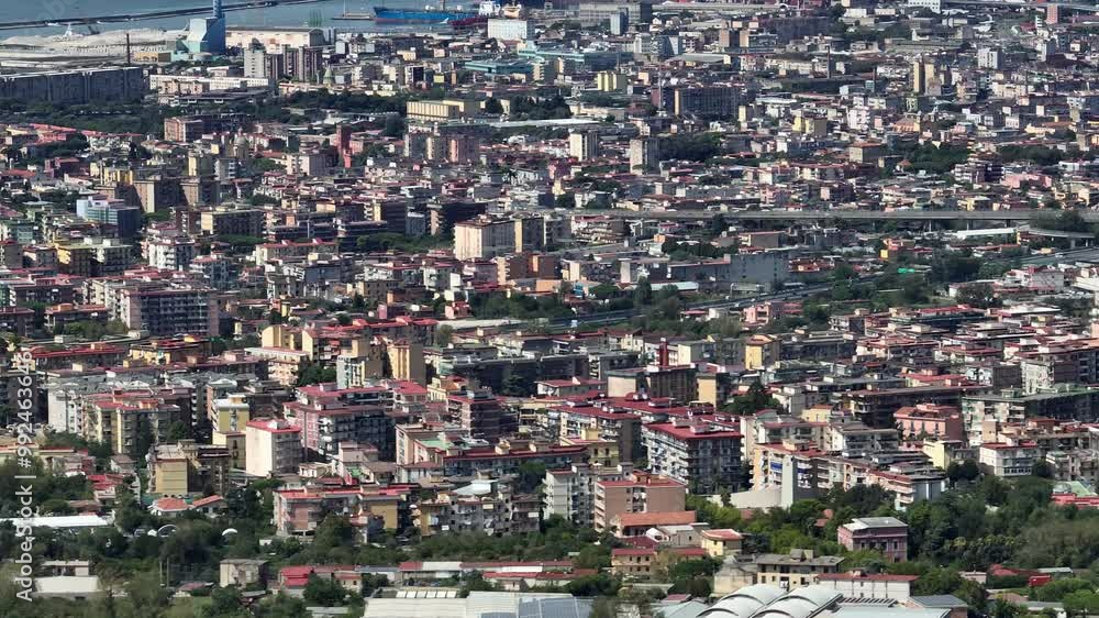 Telephoto 4K view of Naples. Drone flight over the Italian city of Naples overlooking the sea, castel dell'ovo and Mount Vesuvius. Italy Naples July 2024 Telephoto 4K view of Naples. Drone flight over the Italian city of Naples overlooking the sea, castel dell'ovo and Mount Vesuvius. Italy Naples July 2024