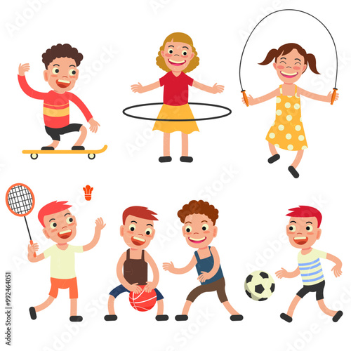 High-quality vector illustrations of children playing and engaging in various sports activities, perfect for educational materials, websites, and print designs