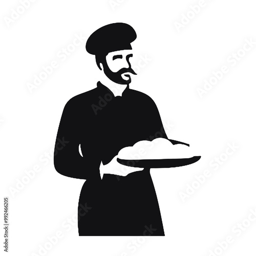 Chef Baker Silhouette Isolated on White Background – Vector Illustration