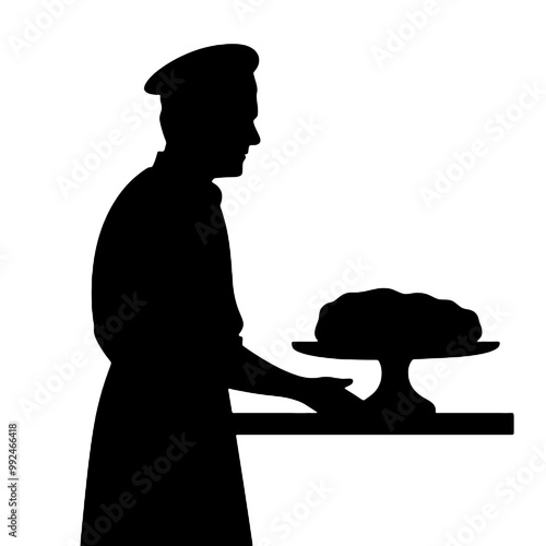 Chef Baker in Uniform Silhouette Isolated on White Background – Vector Illustration