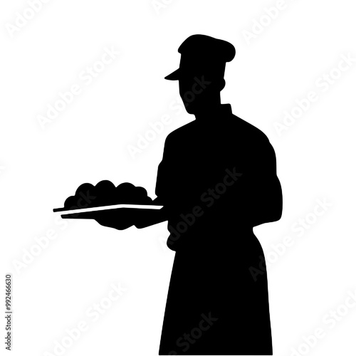 Professional Chef Baker Silhouette Isolated on White Background – Vector Illustration