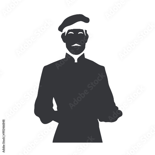 Silhouette of a Baker Man Holding Bread Isolated on White Background – Vector Illustration