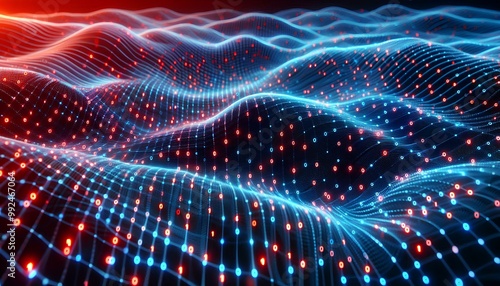 Abstract 3D Digital Landscape with Binary Waves