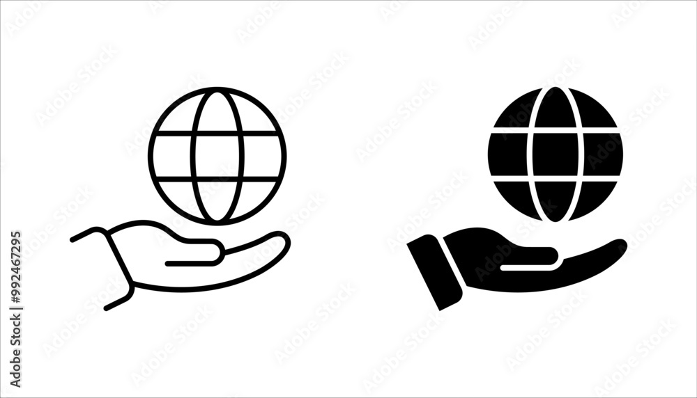 Fototapeta premium globe in hand icon set. world and earth vector icon for web vector illustration on white background