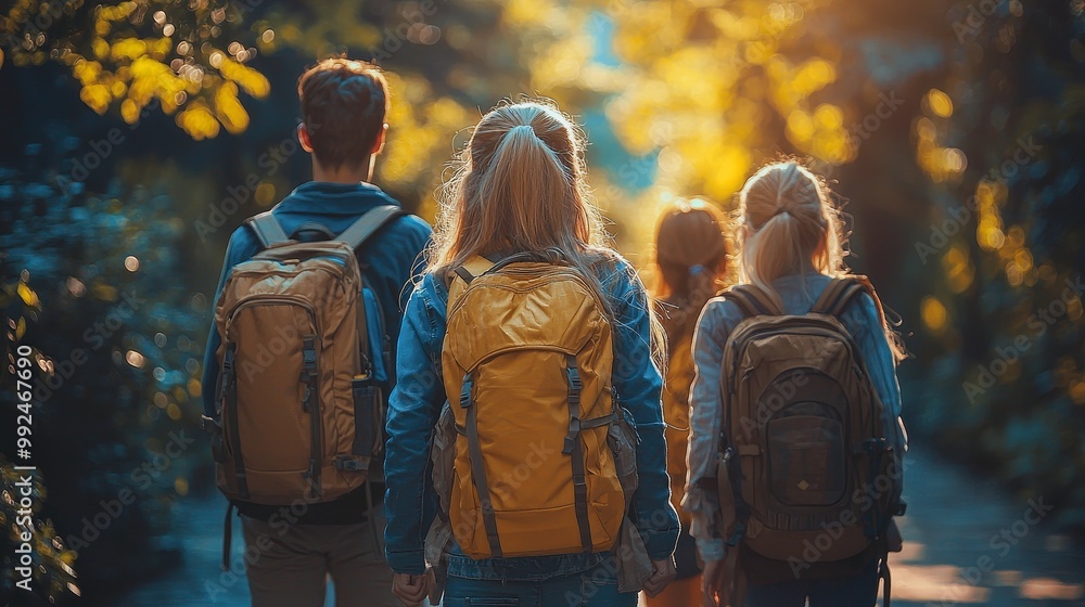 Fototapeta premium Family Group Walking Together in Nature
