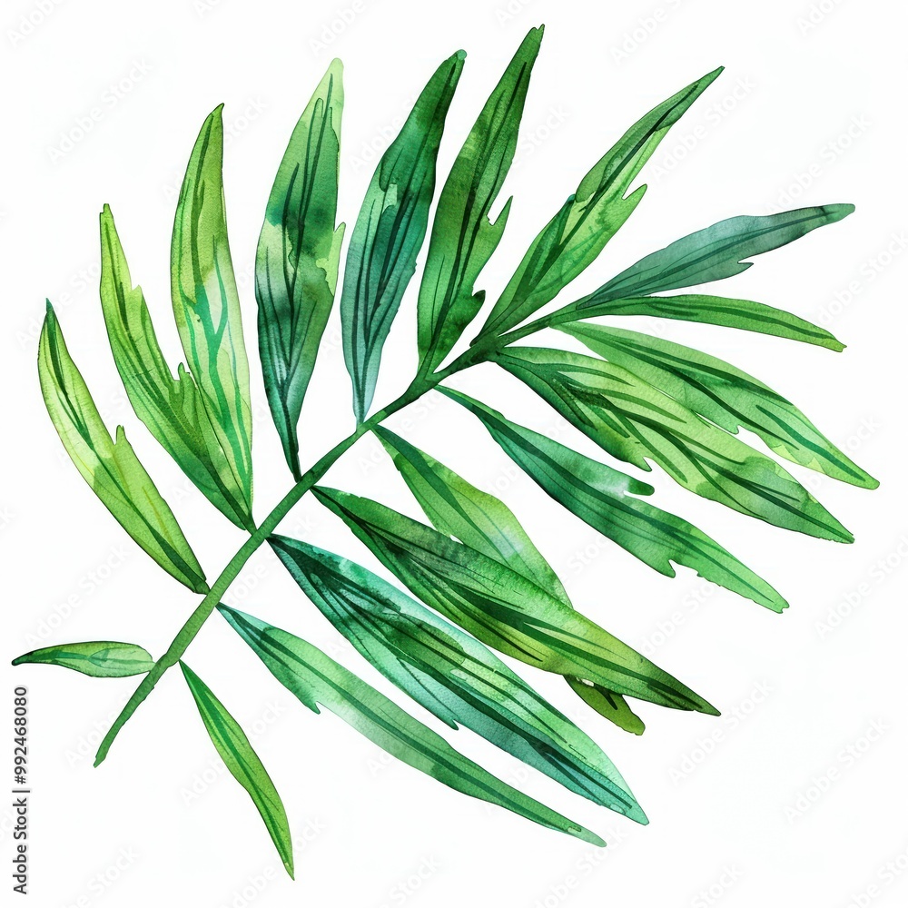 Artistic watercolor illustration of a palm branch clipart Artistic watercolor illustration of a palm branch clipart