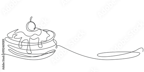 continuous line pancake.one line drawing of pancake cake dish.single line vector illustration.isolated white background