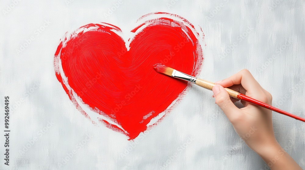 Hand Painting Artistic Heart Shape with Paintbrush Hand Painting Artistic Heart Shape with Paintbrush