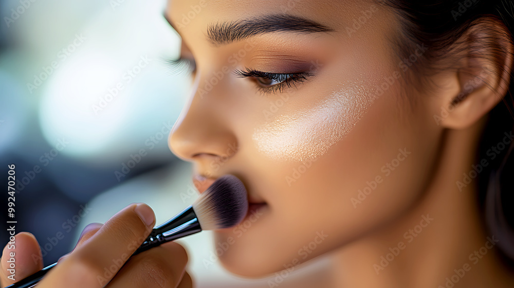 Flawless Application of Powder on Model's Skin Flawless Application of Powder on Model's Skin