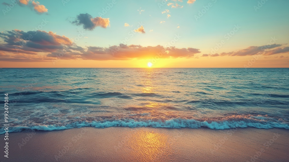 Golden Sunset Over Calm Ocean Golden Sunset Over Calm Ocean