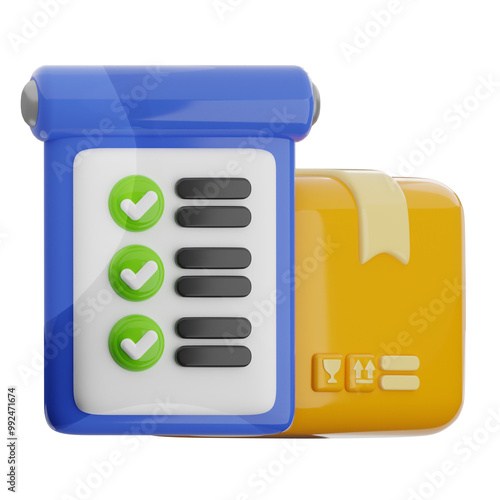 Package report 3d illustration. shipment checklist icon.
