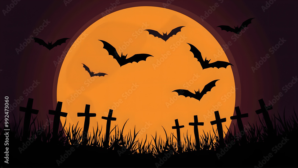 Happy halloween Moon Bats flying spooky