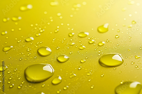 Oil droplets on water yellow background photo