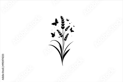 Silhouette Of The Lavender Plants. Minimalist and Simple Lavender Silhouette Vector.