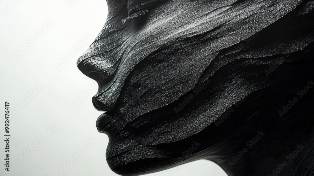 Fototapeta premium Abstract Artistic Sculpture of a Human Face with Textured Layers in Monochrome