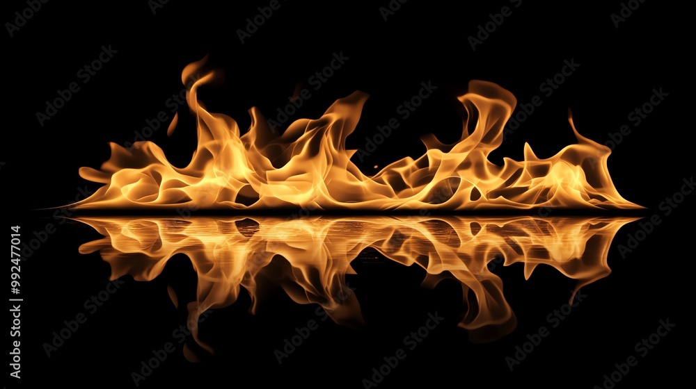 A stunning display of flames dancing elegantly against a dark background, reflecting beautifully in a mirrored surface. A stunning display of flames dancing elegantly against a dark background, reflecting beautifully in a mirrored surface.