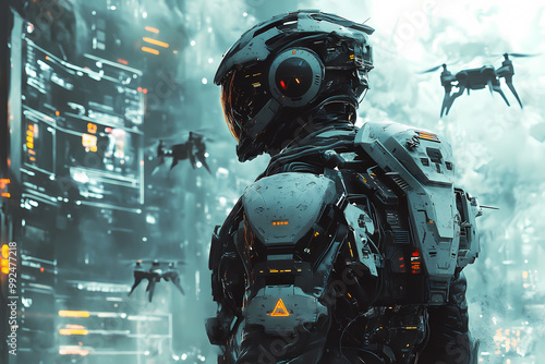 Futuristic Soldier in High-Tech Military Base, Gaming Wallpaper