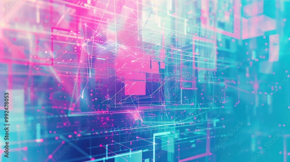 Abstract blue futuristic cyberpunk background with interlaced digital glitch and distortion effects Abstract blue futuristic cyberpunk background with interlaced digital glitch and distortion effects