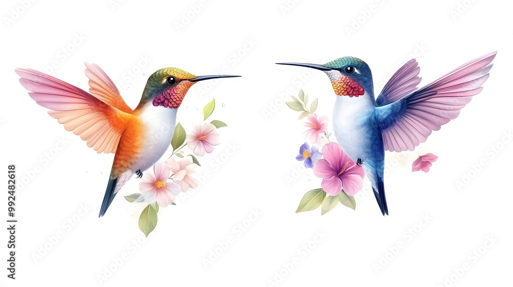Beautifully illustrated hummingbirds surrounded by colorful flowers, showcasing nature's vibrant and delicate artistry. Beautifully illustrated hummingbirds surrounded by colorful flowers, showcasing nature's vibrant and delicate artistry.