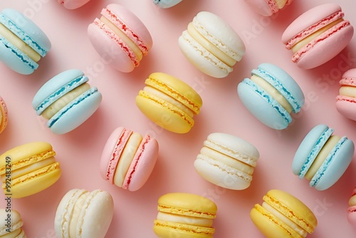 Wallpaper Mural Close up of the Macaroon Macaron, top view on  pink  background, created by ai Torontodigital.ca