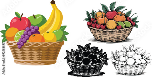 A pattern illustration of fruit icon isolated on white background