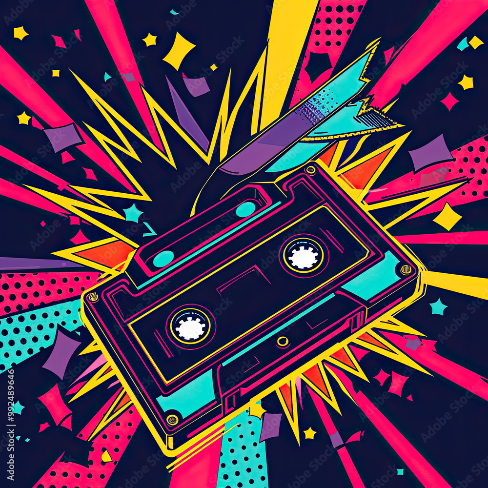Vibrant Pop-Art Cassette: A Retro Tribute in Bold Colors