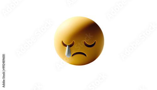 Sad Crying Emoji with Single Tear, Representing Sorrow, Sadness, and Disappointment in a Simple and Emotionally Expressive Yellow Cartoon Style Illustration