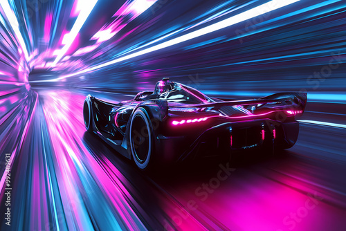 Futuristic Racing Car in Neon City - Gaming Wallpaper