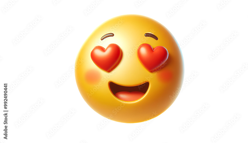 Fototapeta premium Heart Eyes Emoji Expressing Love, Admiration, and Affection with Red Heart-shaped Eyes in a Cheerful and Vibrant Cartoon Style Illustration